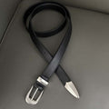 Cracked Texture Black Leather Belt Vintage Metal Buckle Jeans Belt