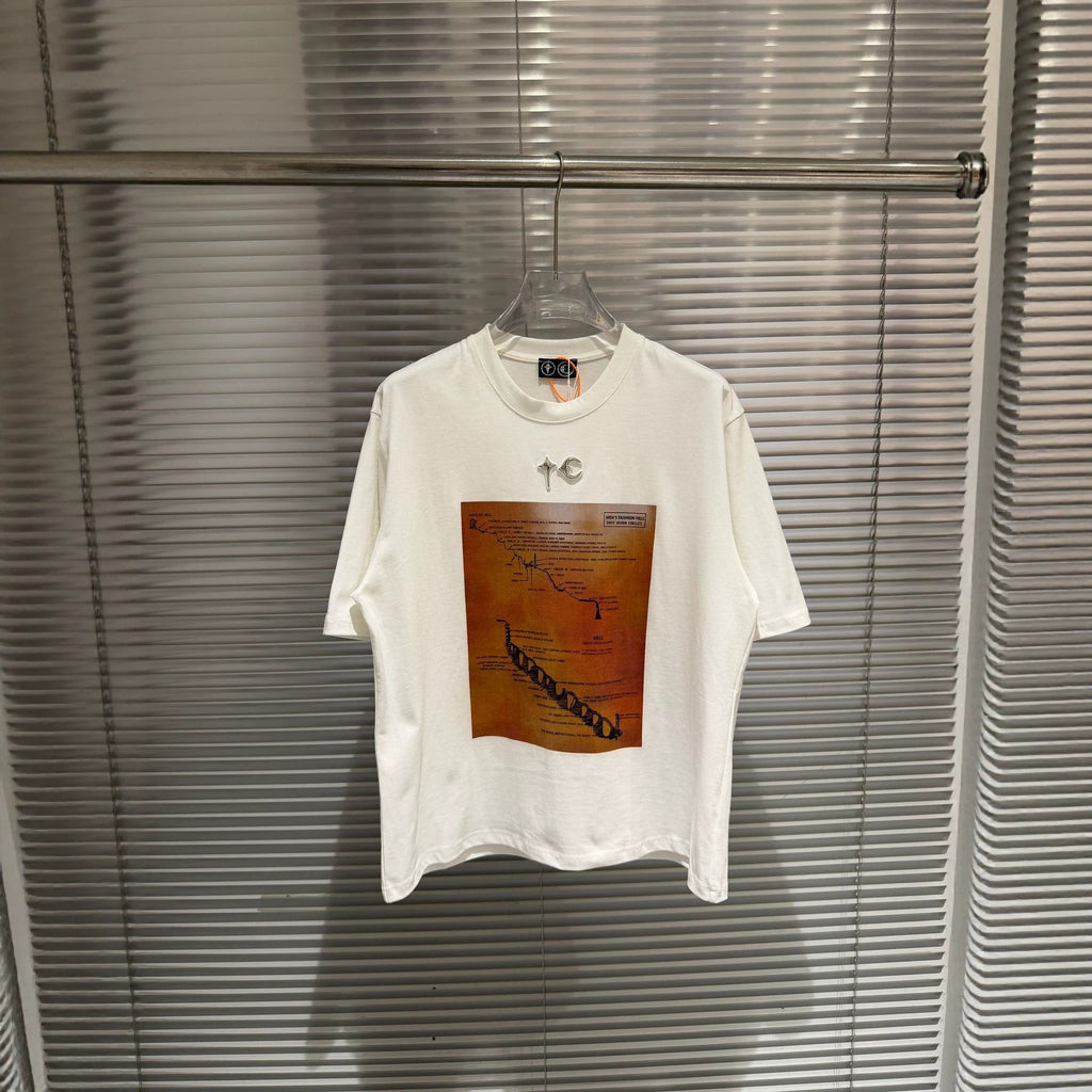 Thug Club Totem Print Metal Moon Star Crew Neck Short Sleeve T Shirt