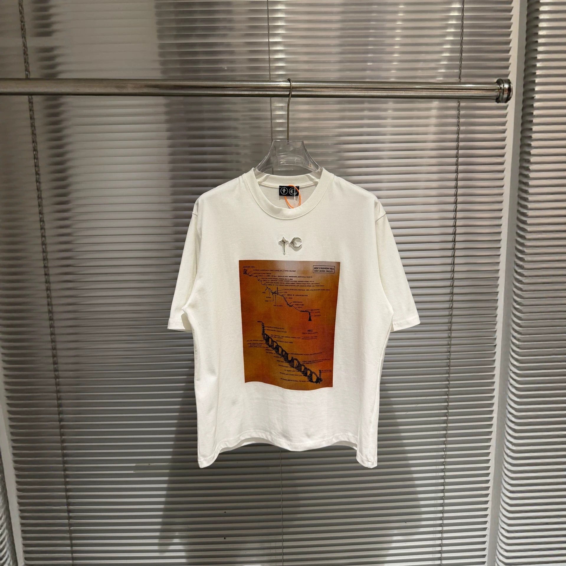 Thug Club Totem Print Metal Moon Star Crew Neck Short Sleeve T Shirt