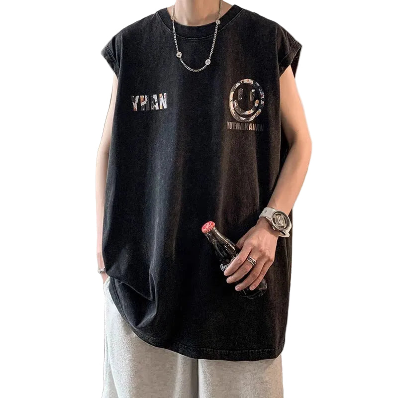 Vintage Washed Tank Top Graphic Loose Street Summer Sleeveless Vest