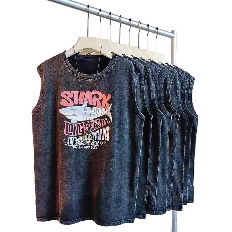 Vintage Washed Mens Tank Top Loose Graphic Summer Sleeveless Vest