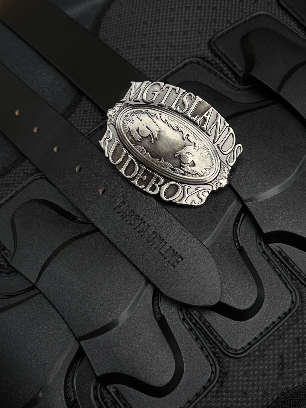 MGTISLANDS RUDEBOYS Leather Belt Vintage Embossed Metal Buckle Waist