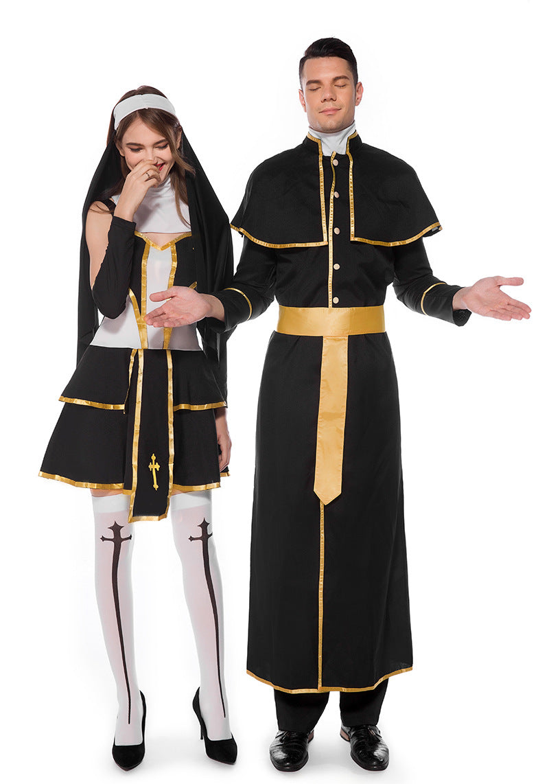 Halloween Men Priest Father Cosplay Religious Robe Carnival Party Sets