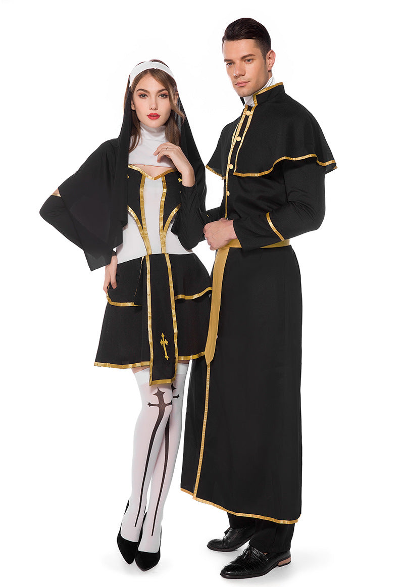 Halloween Men Priest Father Cosplay Religious Robe Carnival Party Sets