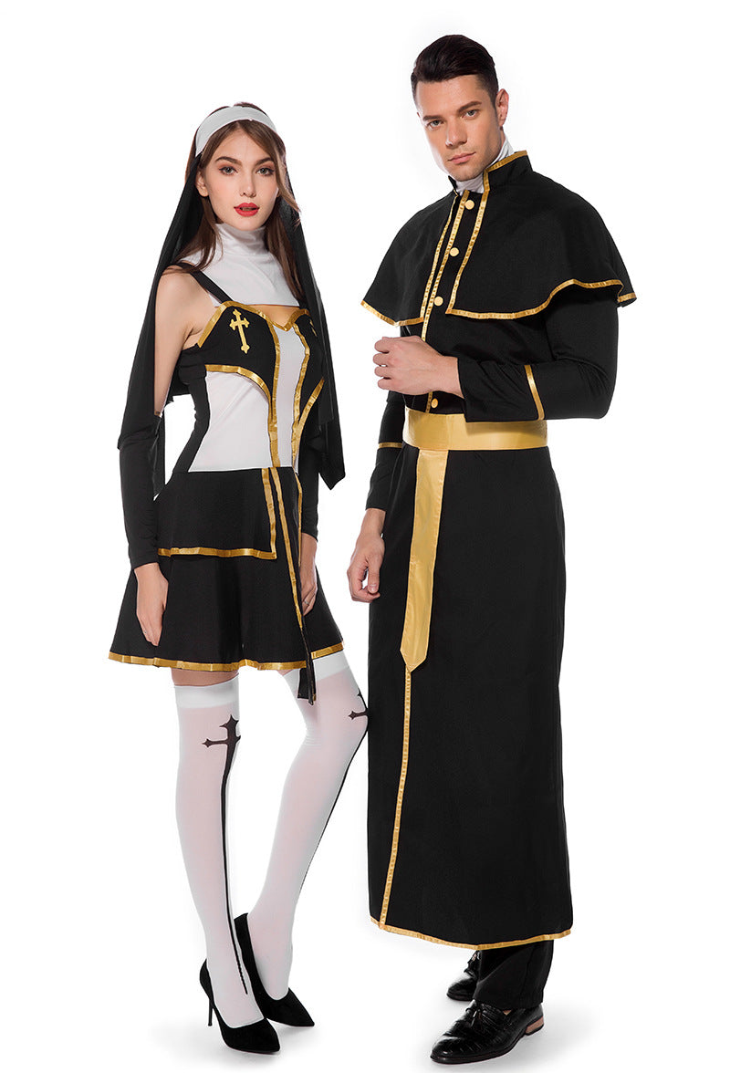 Halloween Men Priest Father Cosplay Religious Robe Carnival Party Sets