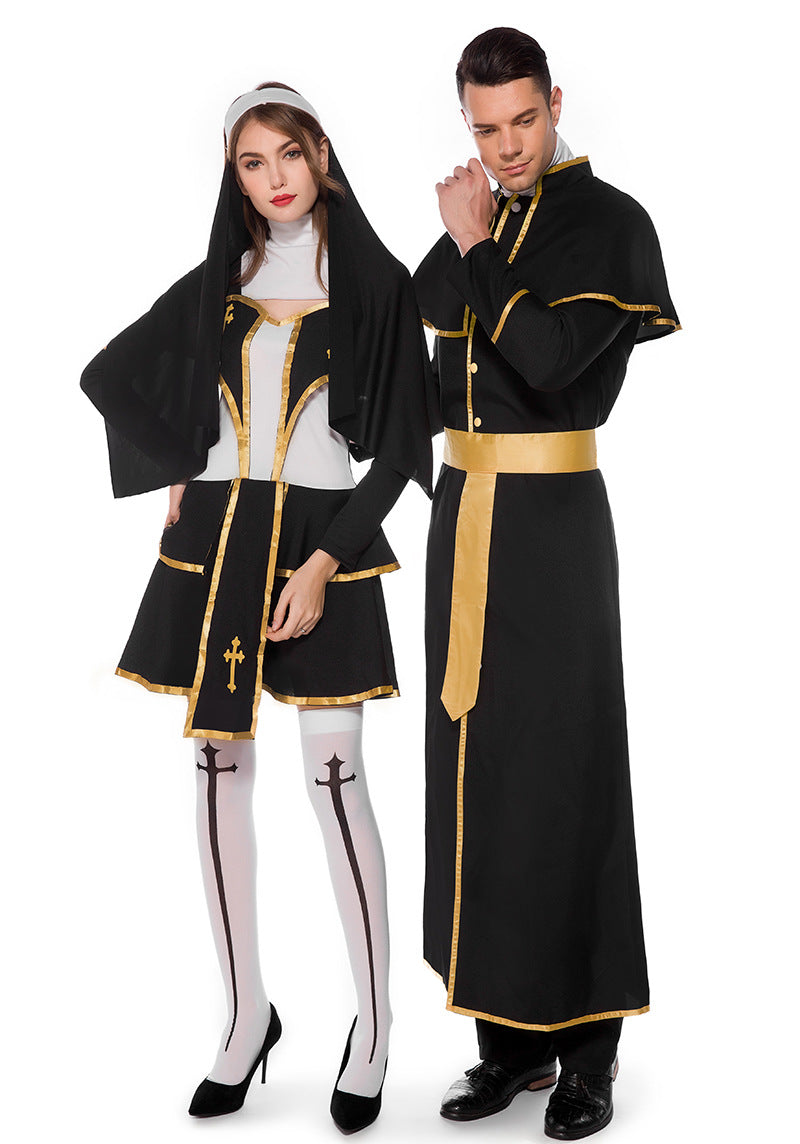 Halloween Men Priest Father Cosplay Religious Robe Carnival Party Sets