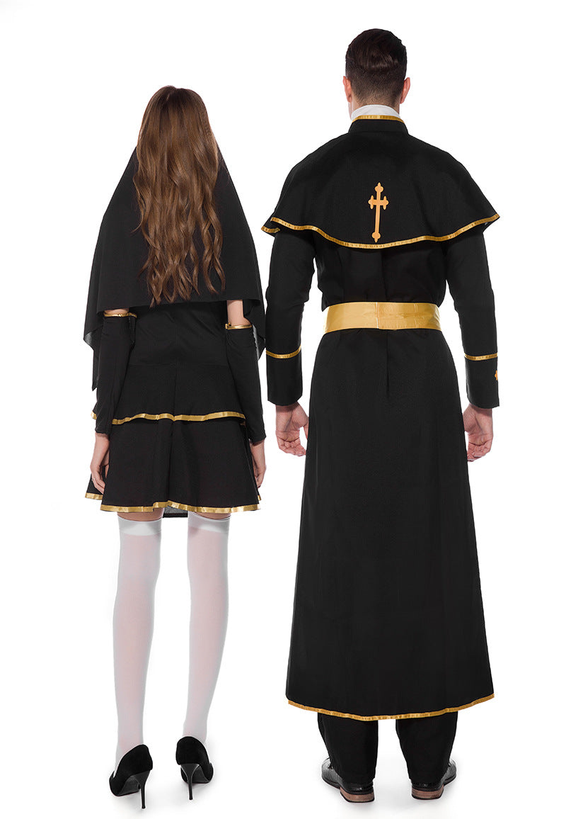 Halloween Men Priest Father Cosplay Religious Robe Carnival Party Sets