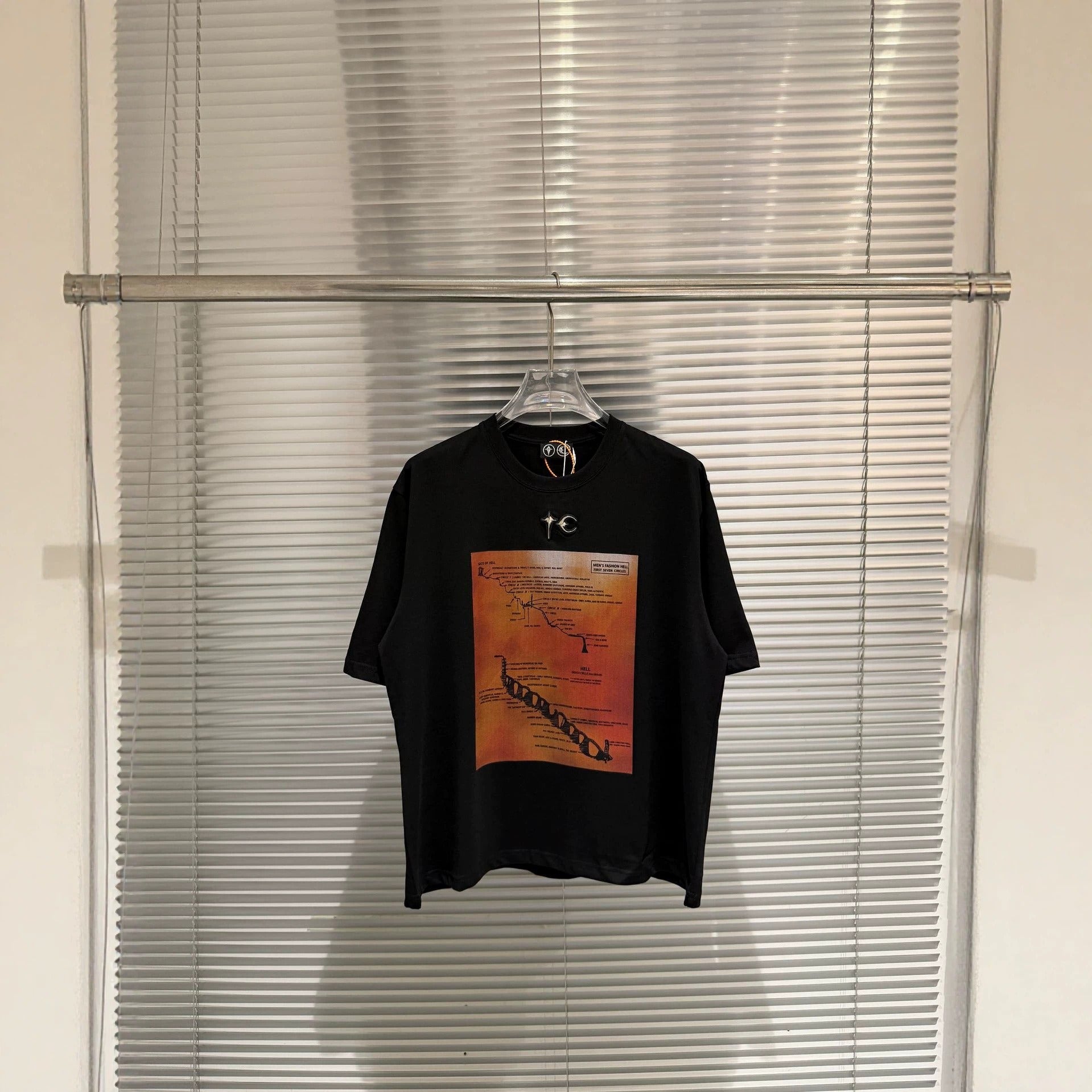 Thug Club Totem Print Metal Moon Star Crew Neck Short Sleeve T Shirt