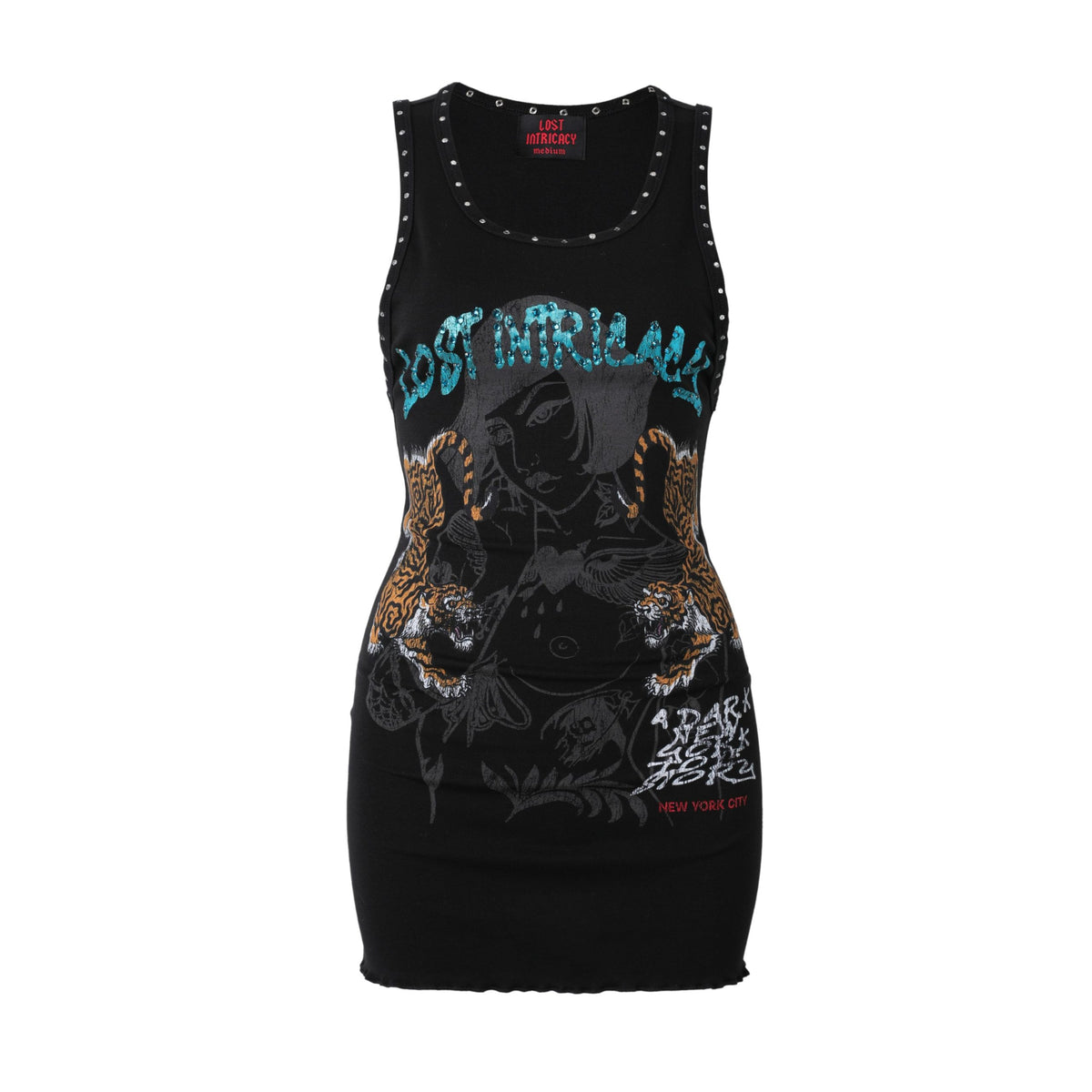 Lost Intracy black figure print bodycon tank mini dress front view