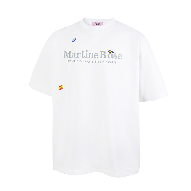 Martine Rose Washed Vintage Letter Print Crew Neck Short Sleeve T Shirt