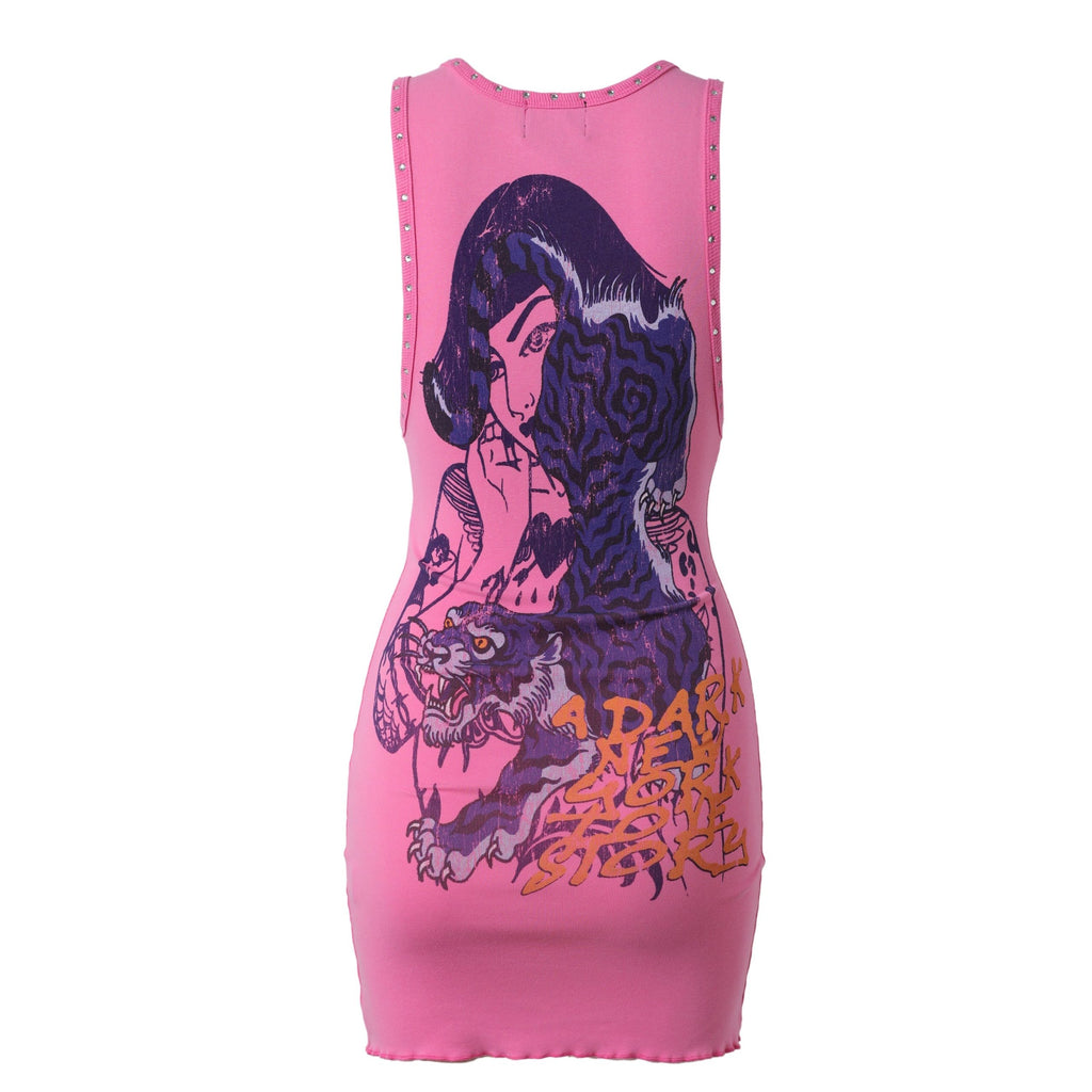Lost Intricacy pink figure print tank mini dress product view