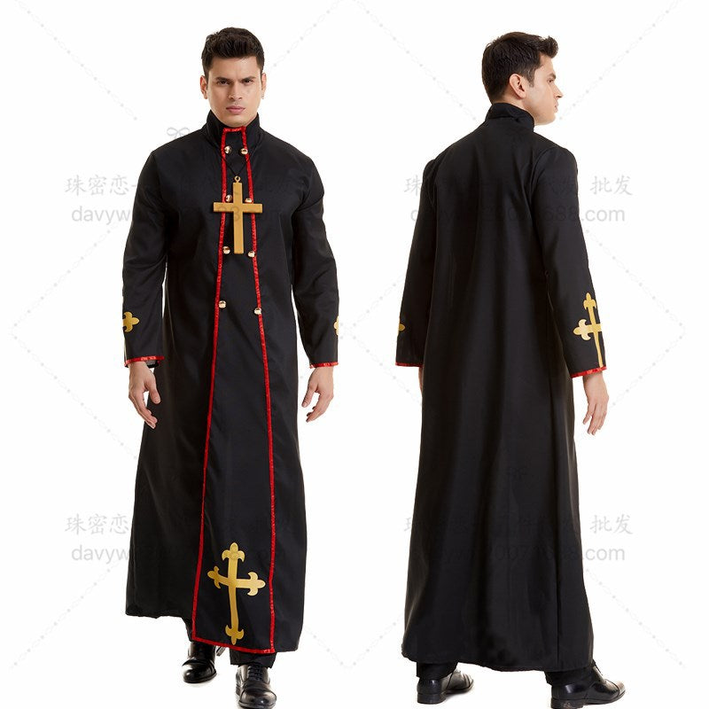 Halloween Men Priest Father Cosplay Religious Robe Carnival Party Sets