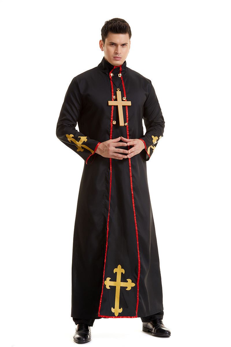 Halloween Men Priest Father Cosplay Religious Robe Carnival Party Sets