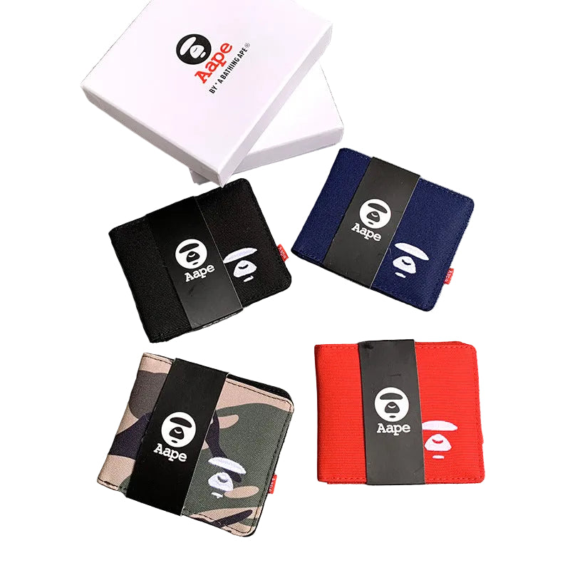 AAPE Embroidered Logo Bifold Wallet Multi Color Canvas Card