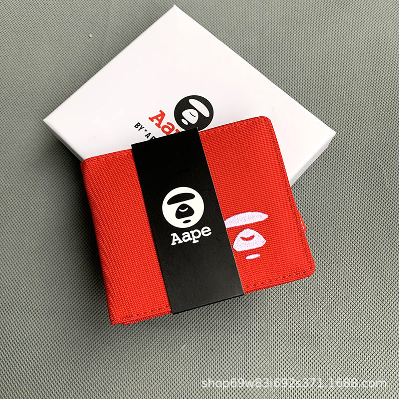 AAPE Embroidered Logo Bifold Wallet Multi Color Canvas Card