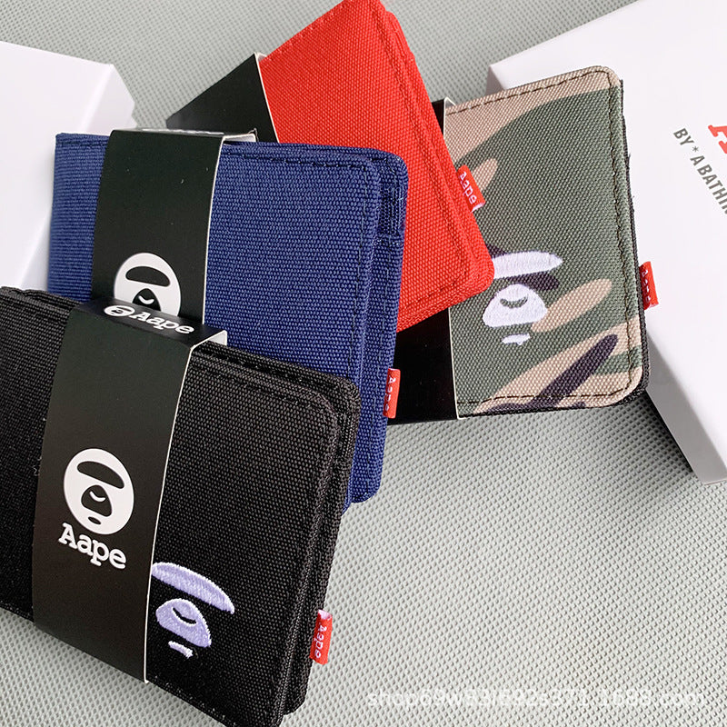 AAPE Embroidered Logo Bifold Wallet Multi Color Canvas Card