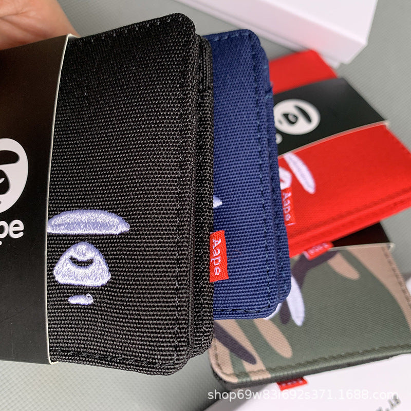 AAPE Embroidered Logo Bifold Wallet Multi Color Canvas Card