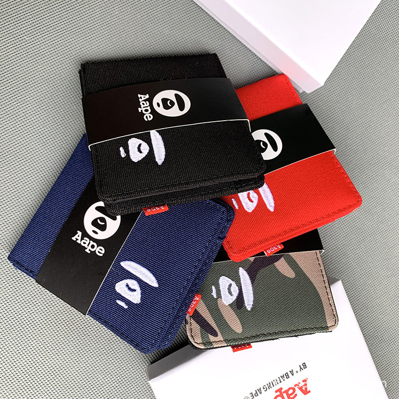 AAPE Embroidered Logo Bifold Wallet Multi Color Canvas Card