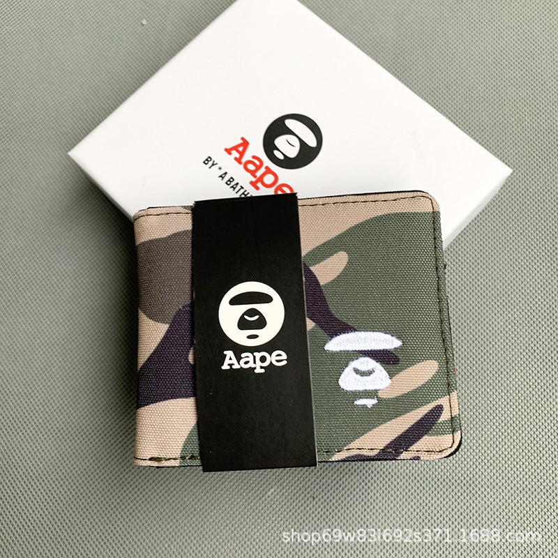 AAPE Embroidered Logo Bifold Wallet Multi Color Canvas Card