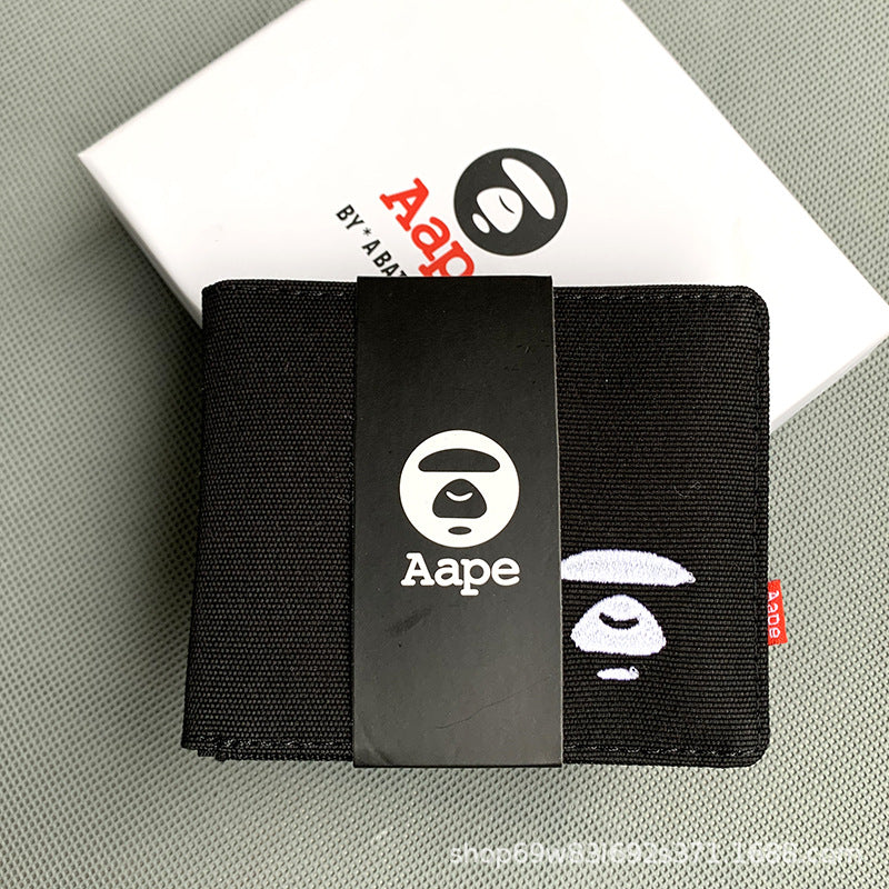 AAPE Embroidered Logo Bifold Wallet Multi Color Canvas Card