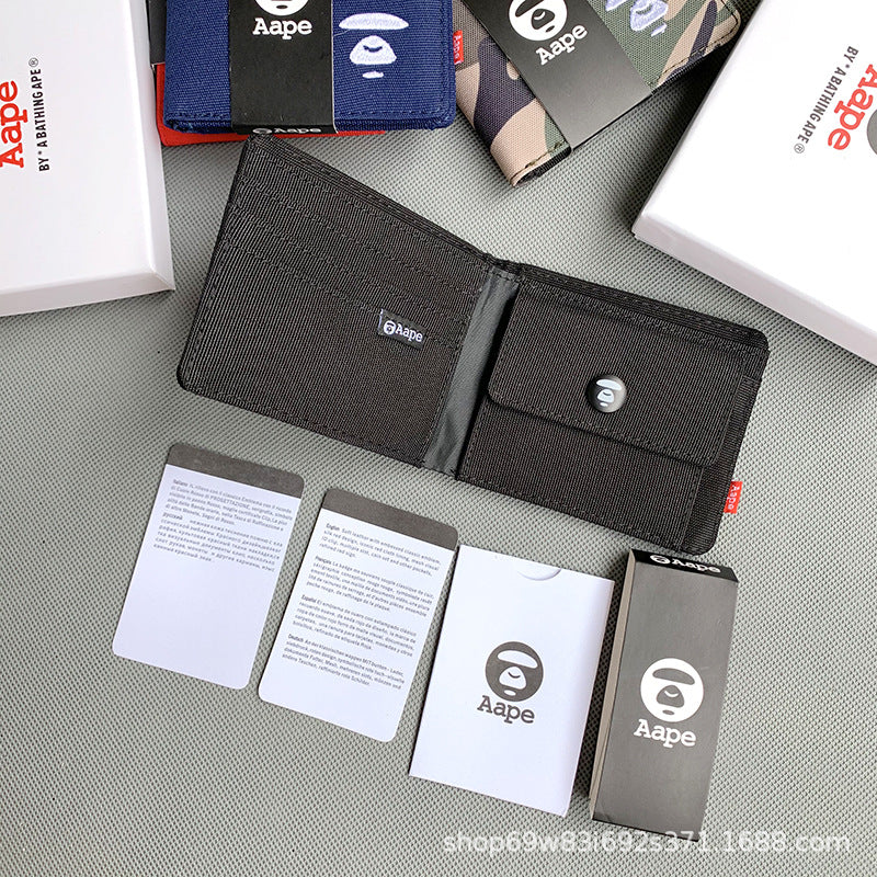AAPE Embroidered Logo Bifold Wallet Multi Color Canvas Card