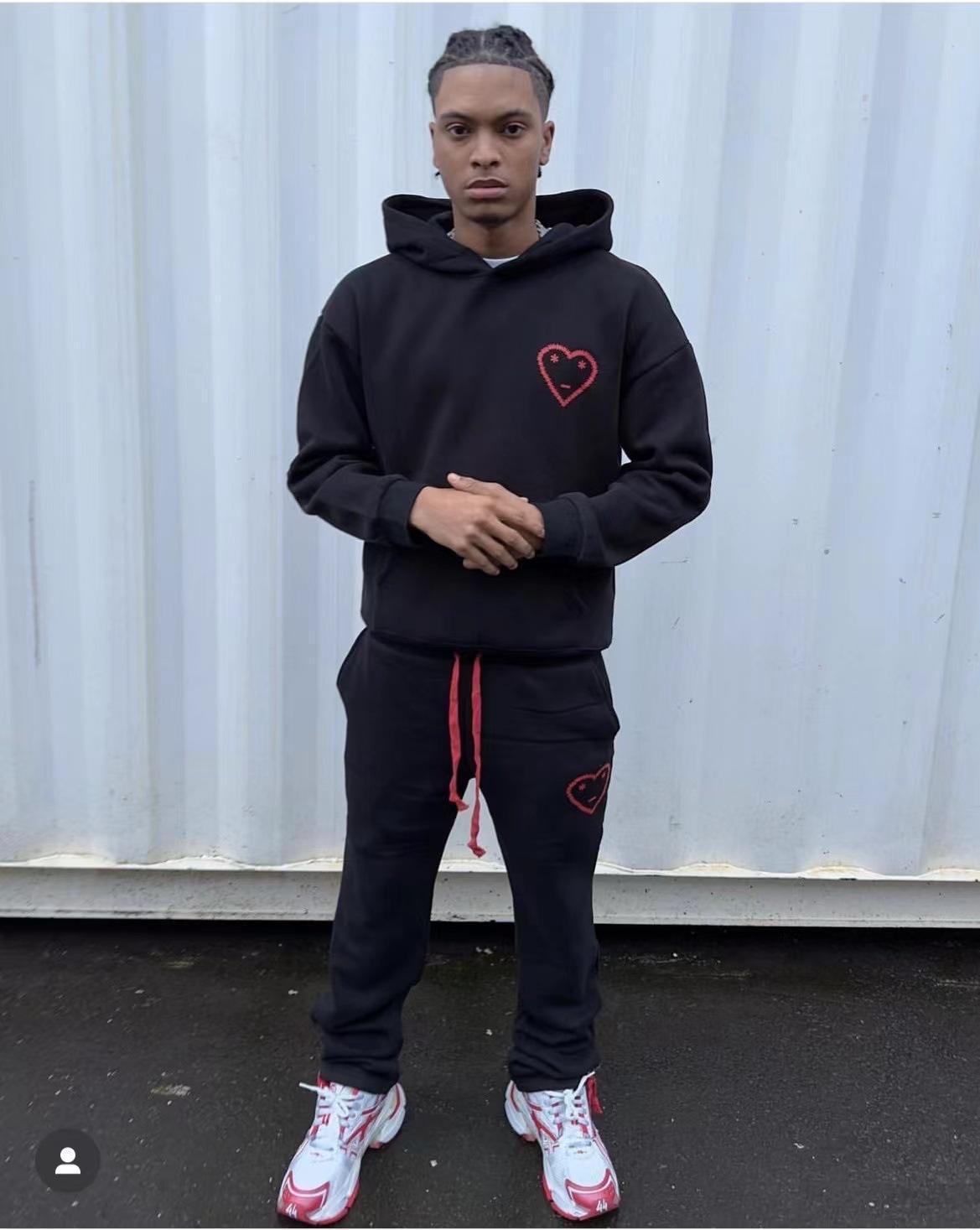 Heart Embroidered Hoodie Sweatpants Set