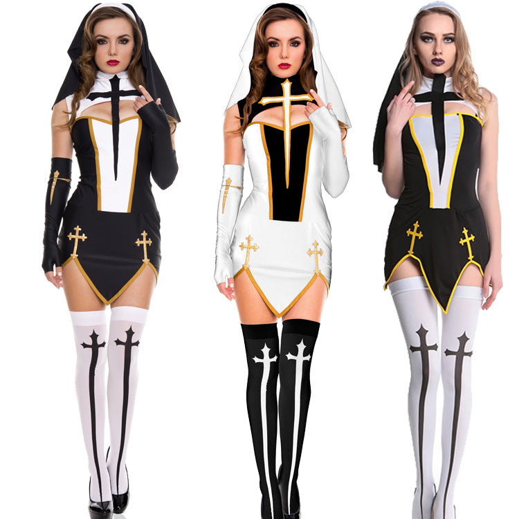 Halloween Women Sexy Nun Cosplay Devil Vampire Party Fancy Dress Sets