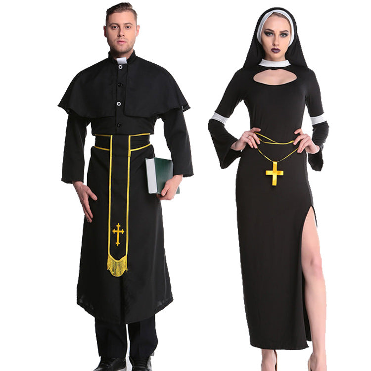 Halloween Men & Women Priest Nun Cosplay Easter Carnival Party Sets