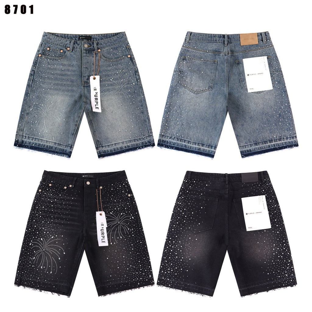 Purple Brand Rhinestone Loose Casual Denim Shorts