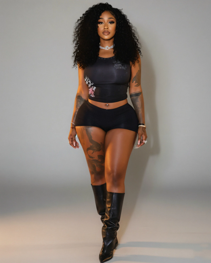 Celestia Anaya Graphic Cropped Tank Top Mini Shorts 2 Piece Set Women