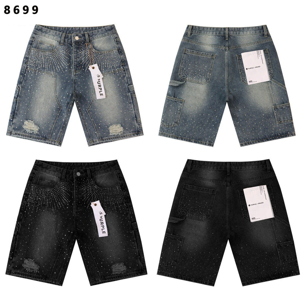 Purple Brand Rhinestone Loose Casual Denim Shorts