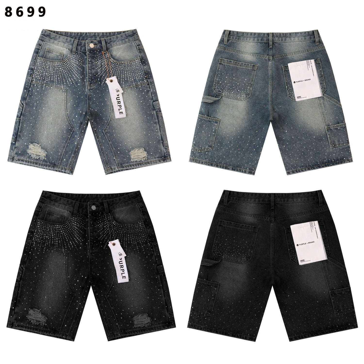Purple Brand Rhinestone Loose Casual Denim Shorts