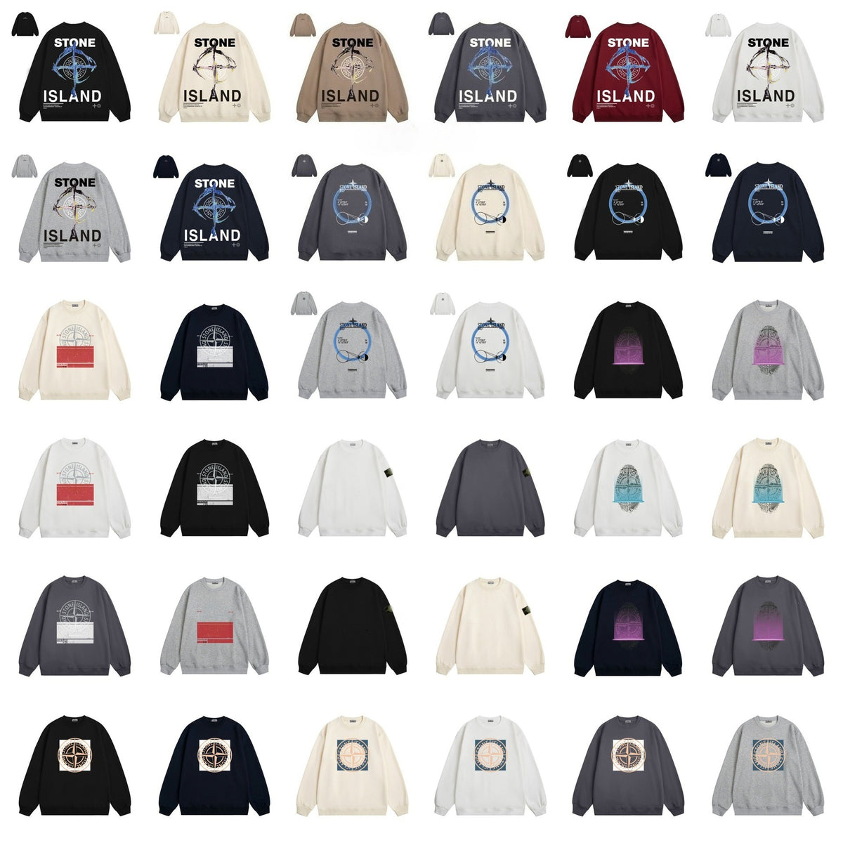 Stone Island Compass Print Crewneck Sweatshirt Men Winter Fleece Top