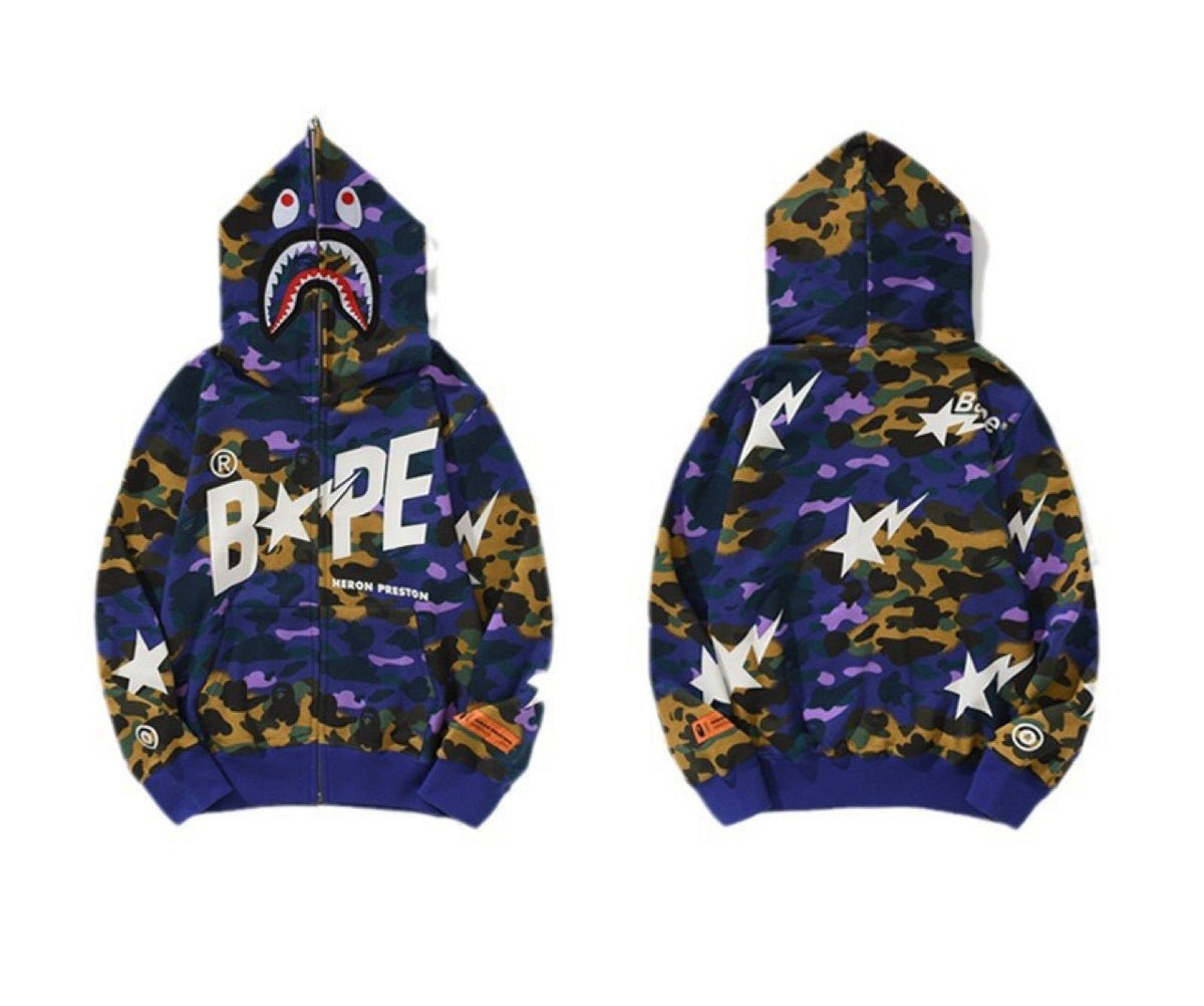 BAPE x Heron Preston Mix 1st Star Camo Shark Full Zip Hoodie