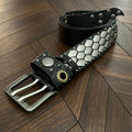 KMRii Honeycomb Studded Vintage Punk Leather Belt Unisex