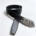 Y2K Punk Vintage Tri-Plate Buckle Leather Belt XXXL Letter Engraved