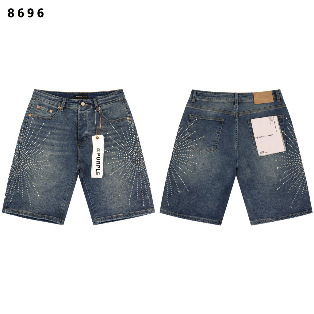 Purple Brand Rhinestone Loose Casual Denim Shorts
