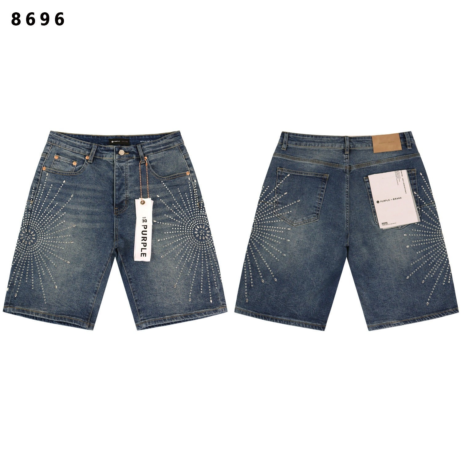 Purple Brand Rhinestone Loose Casual Denim Shorts