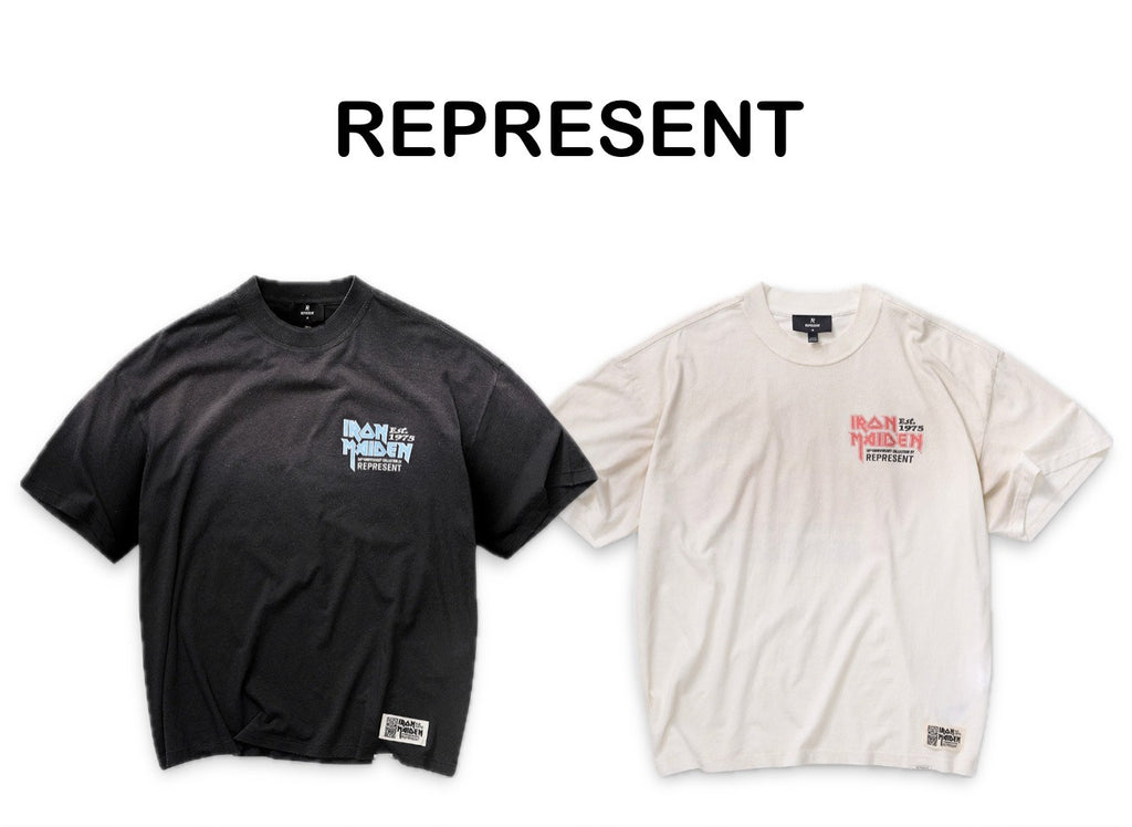 Represent Iron Maiden Letter Print Crew Neck Short Sleeve T Shirt Unisex