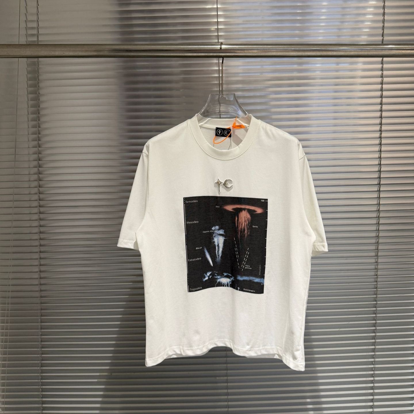 Thug Club Totem Print Metal Moon Star Crew Neck Short Sleeve T Shirt
