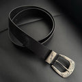 Vintage Scroll Engraved Leather Belt Western Floral Pin Buckle Unisex