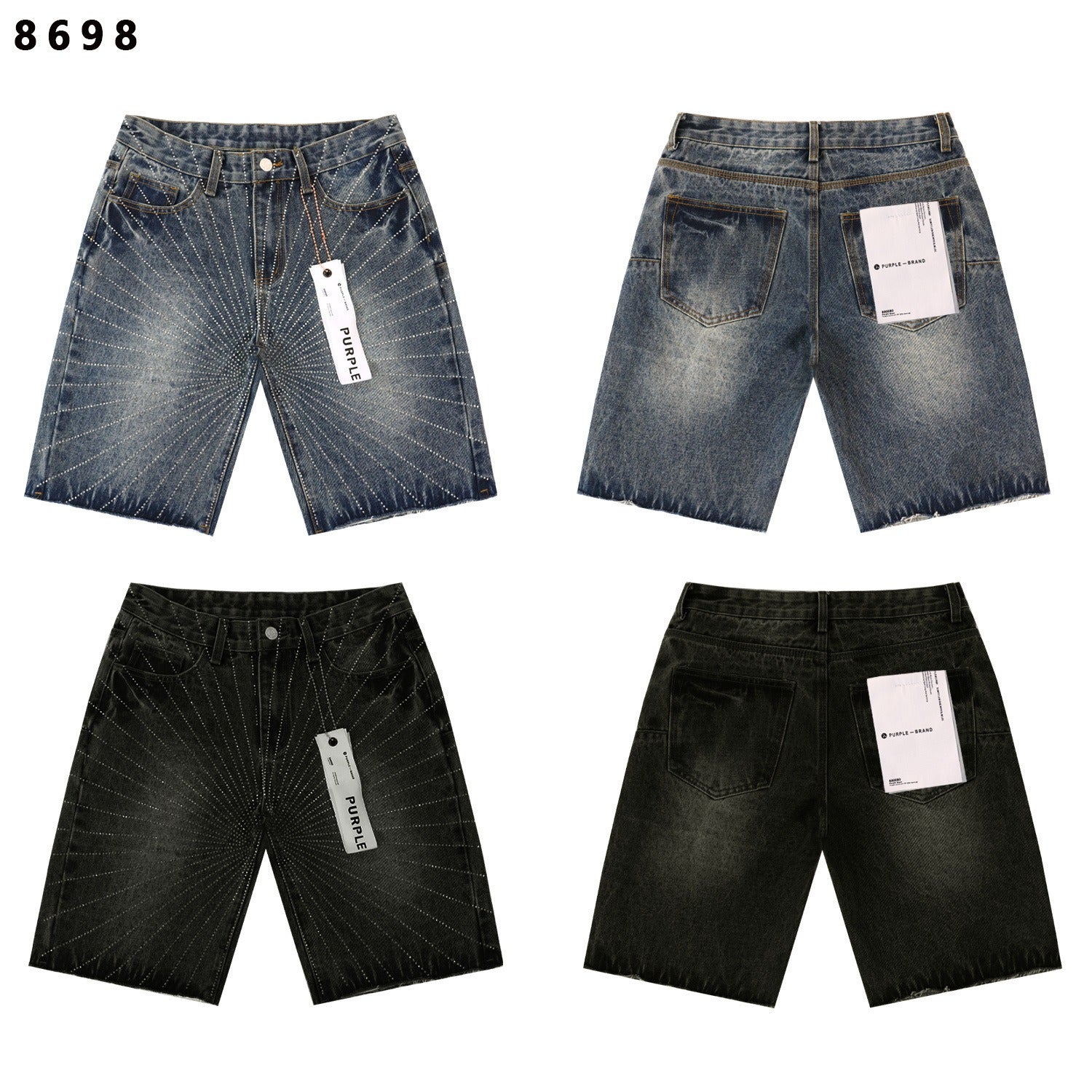 Purple Brand Rhinestone Loose Casual Denim Shorts