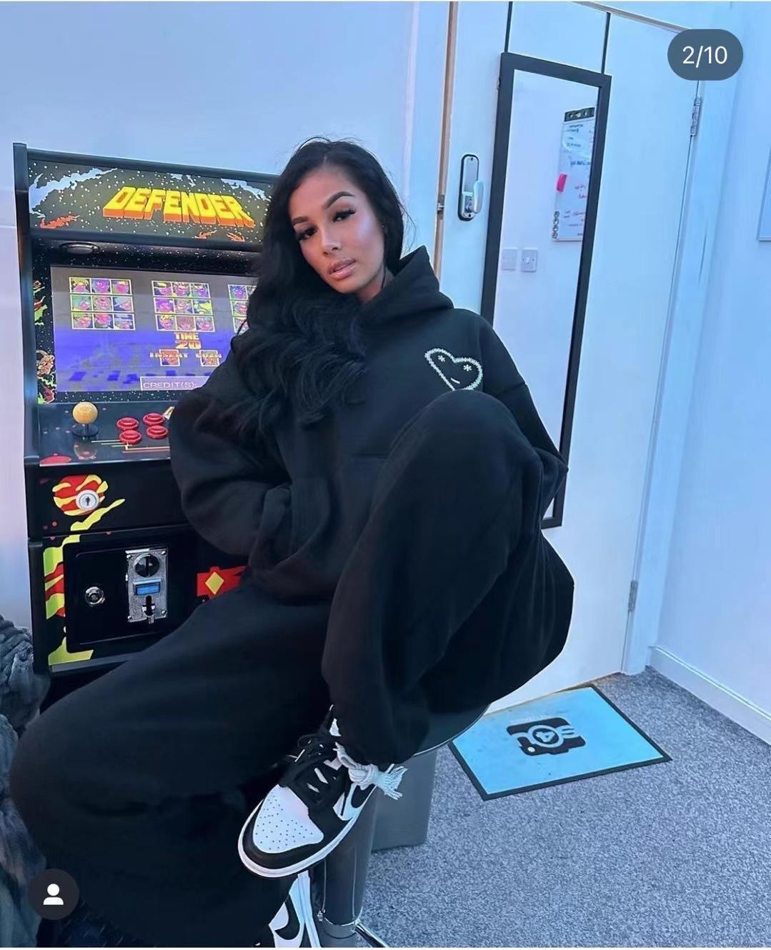 Heart Embroidered Hoodie Sweatpants Set