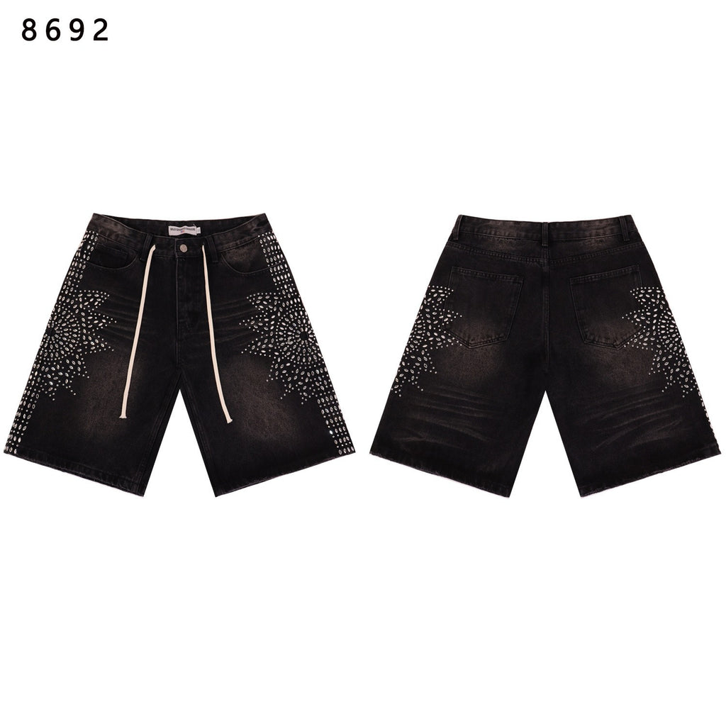 Purple Brand Rhinestone Loose Casual Denim Shorts