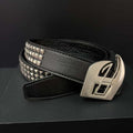 Y2K Punk Heavy Studded Leather Belt Dark Metal Buckle Eyelet Waist