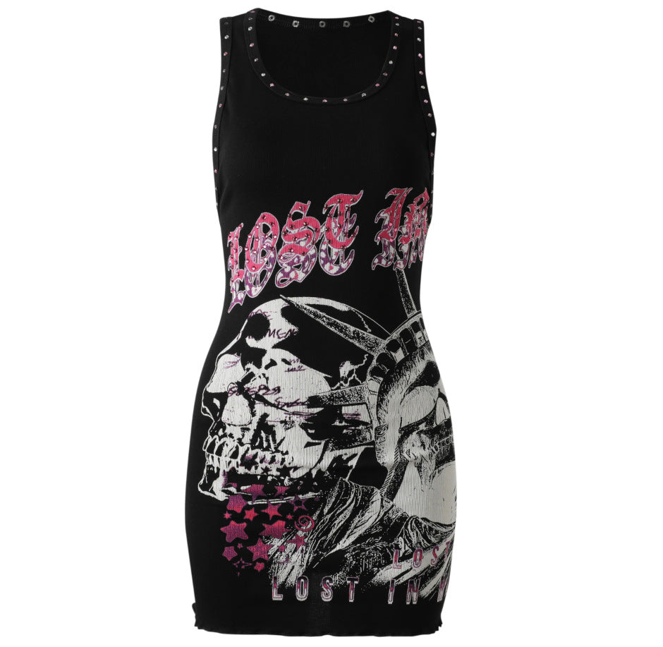 Lost Intricacy Rhinestone Skull Print Bodycon Mini Dress Women