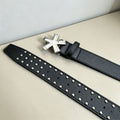 Silver Cross Star Buckle Leather Belt Punk Double Row Studded Waist