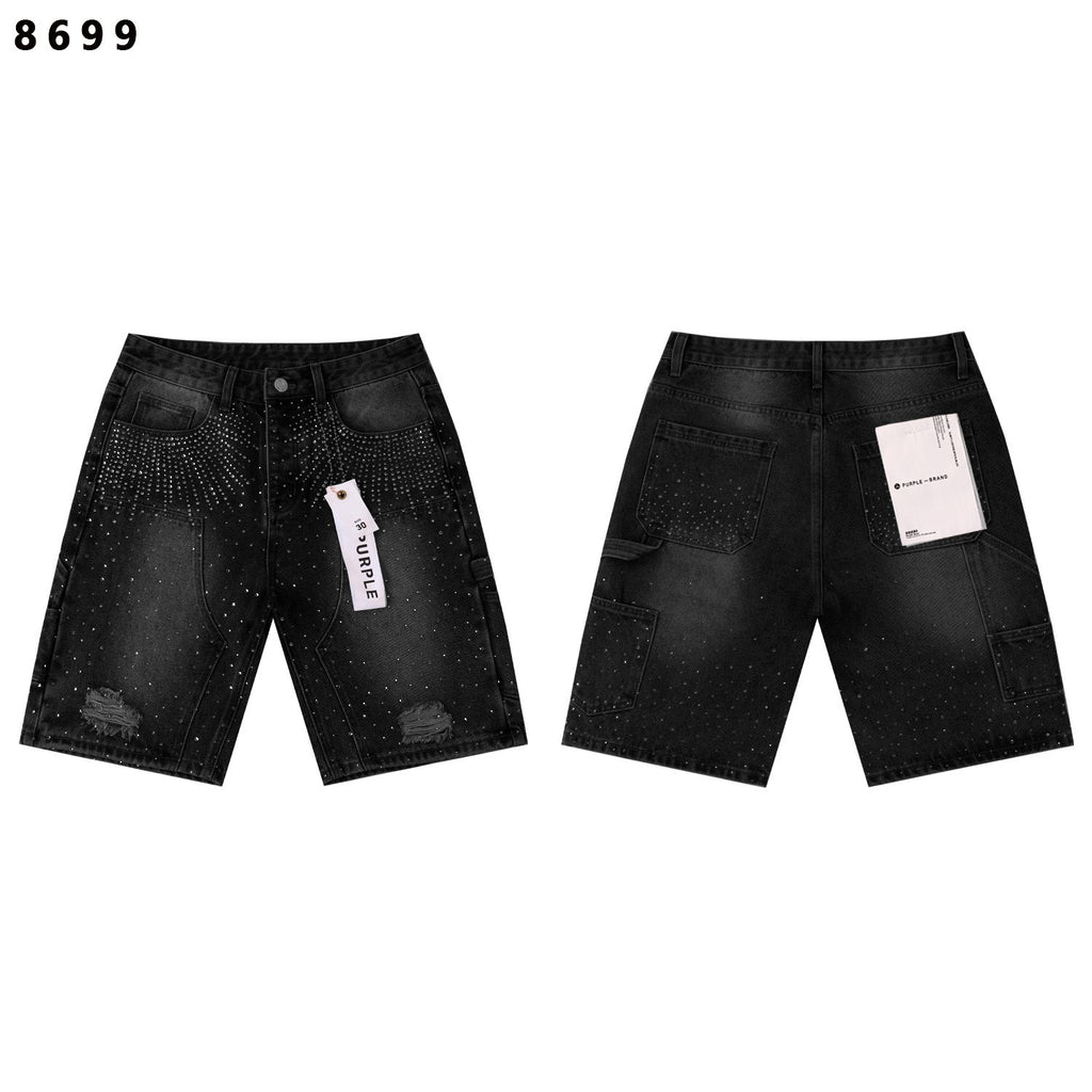 Purple Brand Rhinestone Loose Casual Denim Shorts