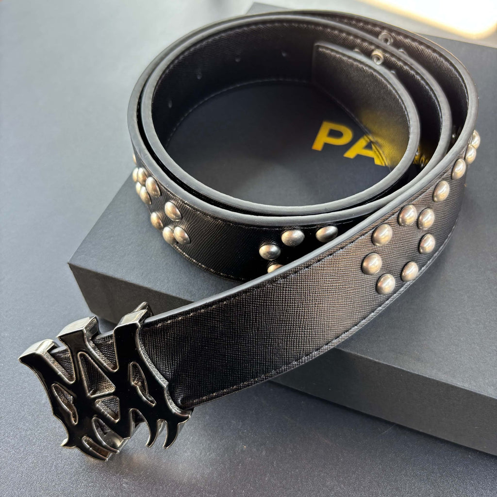 AMIRI Riveted Leather Belt Punk Claw Metal Buckle Waist Belt
