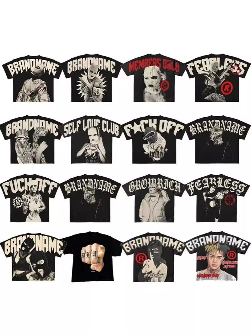 Y2K Punk Gothic Ski Mask Graphic Unisex Oversized Streetwear Tee
